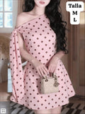VESTIDO ROSA CON LUNARES CAFE DE MUJER