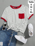 CAMISA RAYADA CON BORDE ROJO DE MUJER