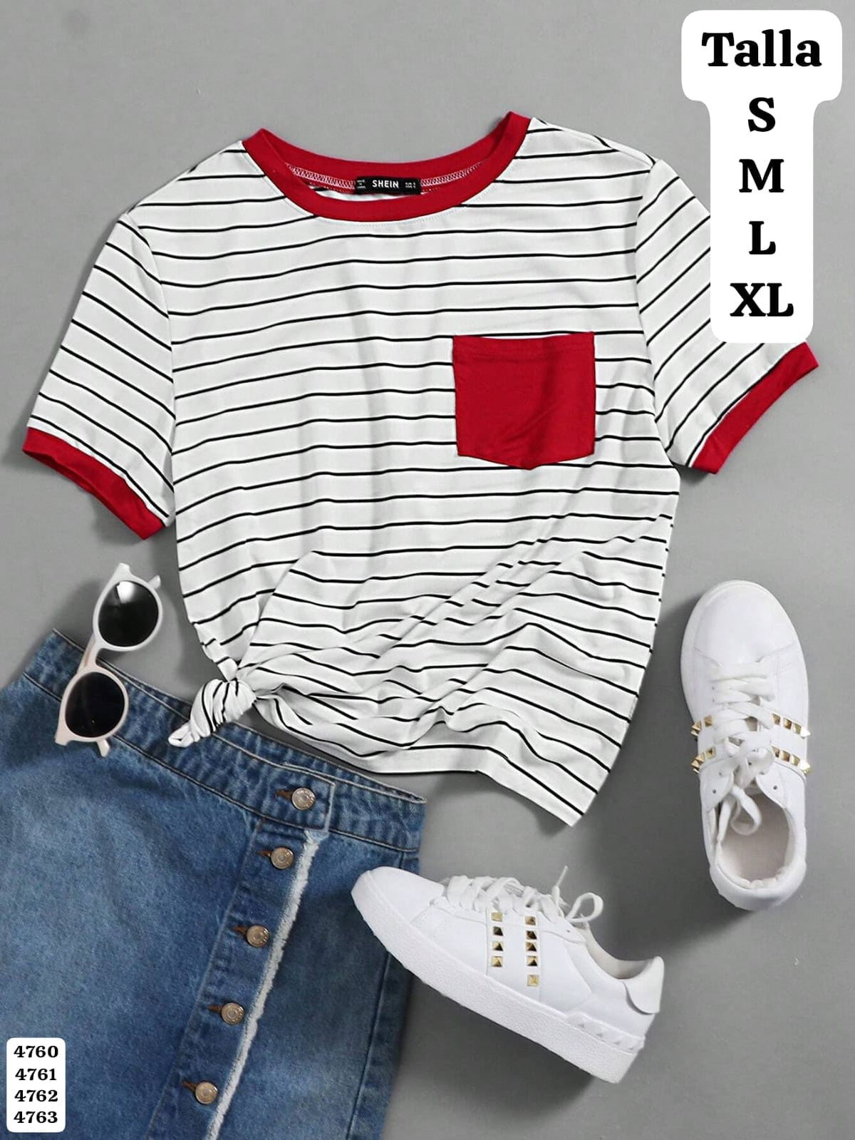 CAMISA RAYADA CON BORDE ROJO DE MUJER