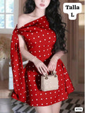 VESTIDO ROJO CON LUNARES BLANCOS DE MUJER