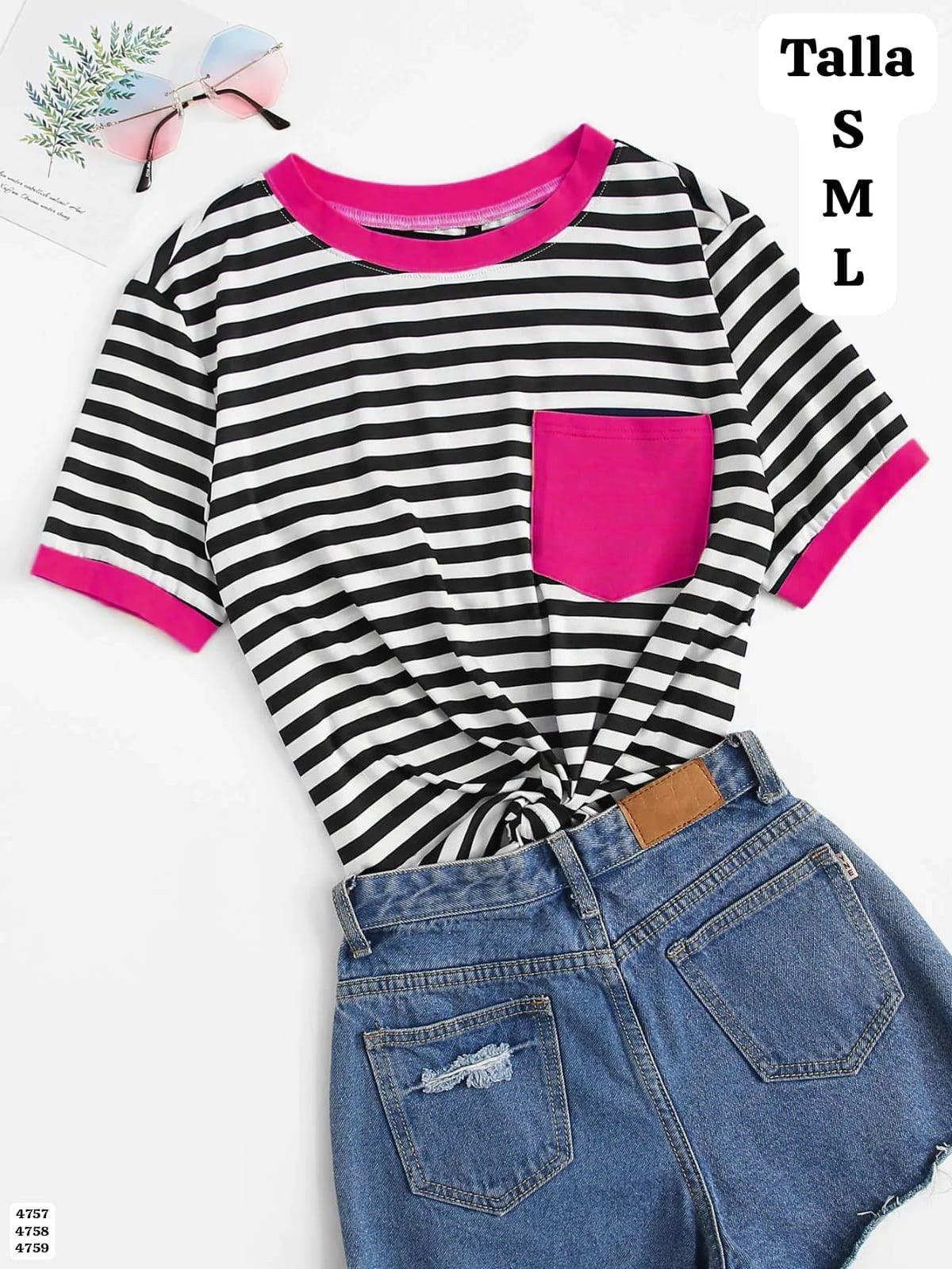 CAMISA RAYADA CON BORDES ROSA DE MUJER