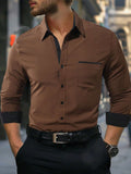 CAMISA CAFE MANGA LARGA CON BOTONES NEGROS DE HOMBRE