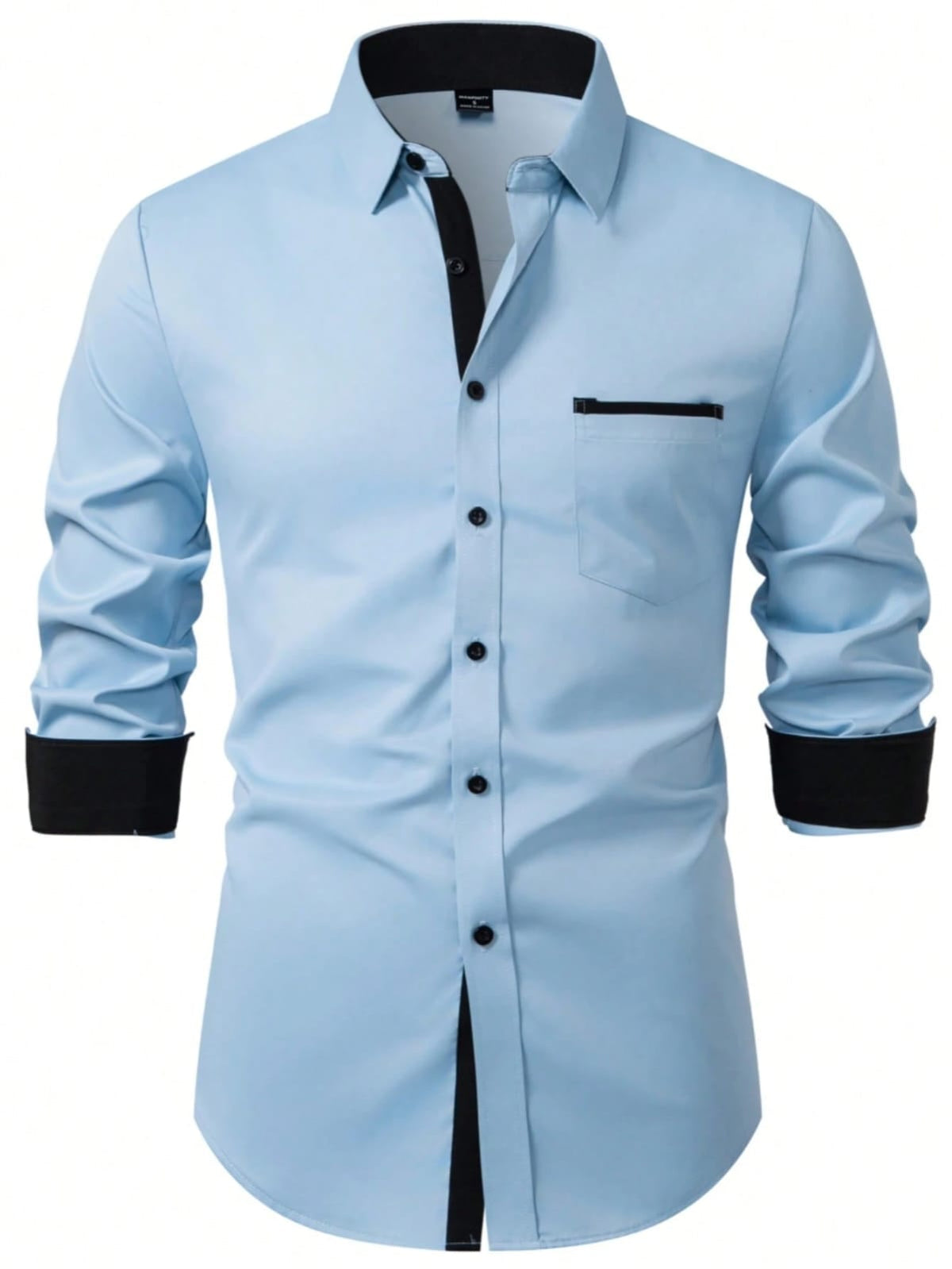 CAMISA CELESTE MANGA LARGA CON BOTONES NEGROS DE HOMBRE