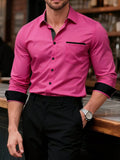 CAMISA ROSA FUCSIA MANGA LARGA CON BOTONES NEGROS DE HOMBRE