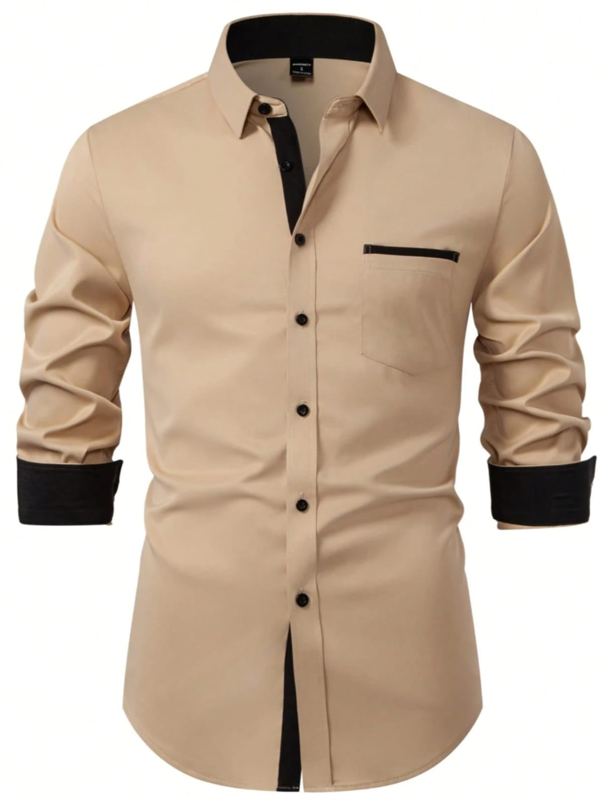 CAMISA KAKI MANGA LARGA CON BOTONES NEGROS DE HOMBRE