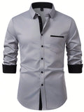 CAMISA GRIS MANGA LARGA CON BOTONES NEGROS DE HOMBRE