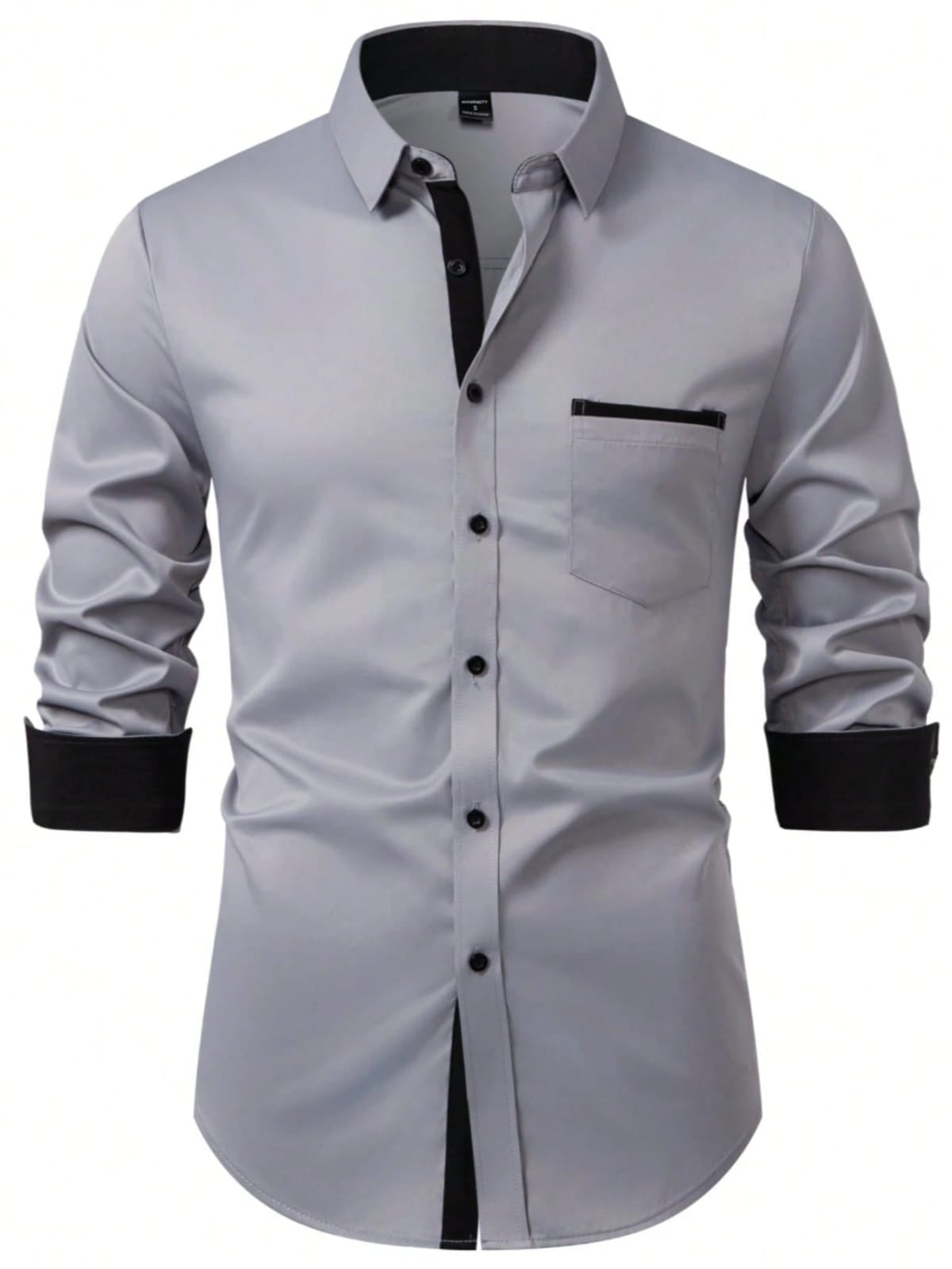 CAMISA GRIS MANGA LARGA CON BOTONES NEGROS DE HOMBRE