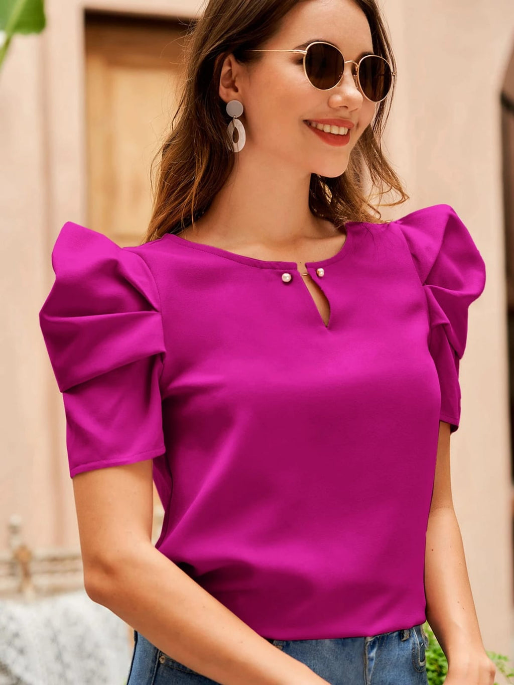 CAMISA DE DAMA CON MANGA Y ABERTURA EN EL CUELLO