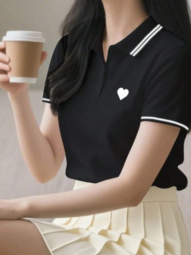CAMISETA DE MUJER CASUAL CON DISEÑO DE CORAZON