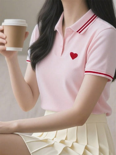 CAMISETA DE MUJER CASUAL CON DISEÑO DE CORAZON