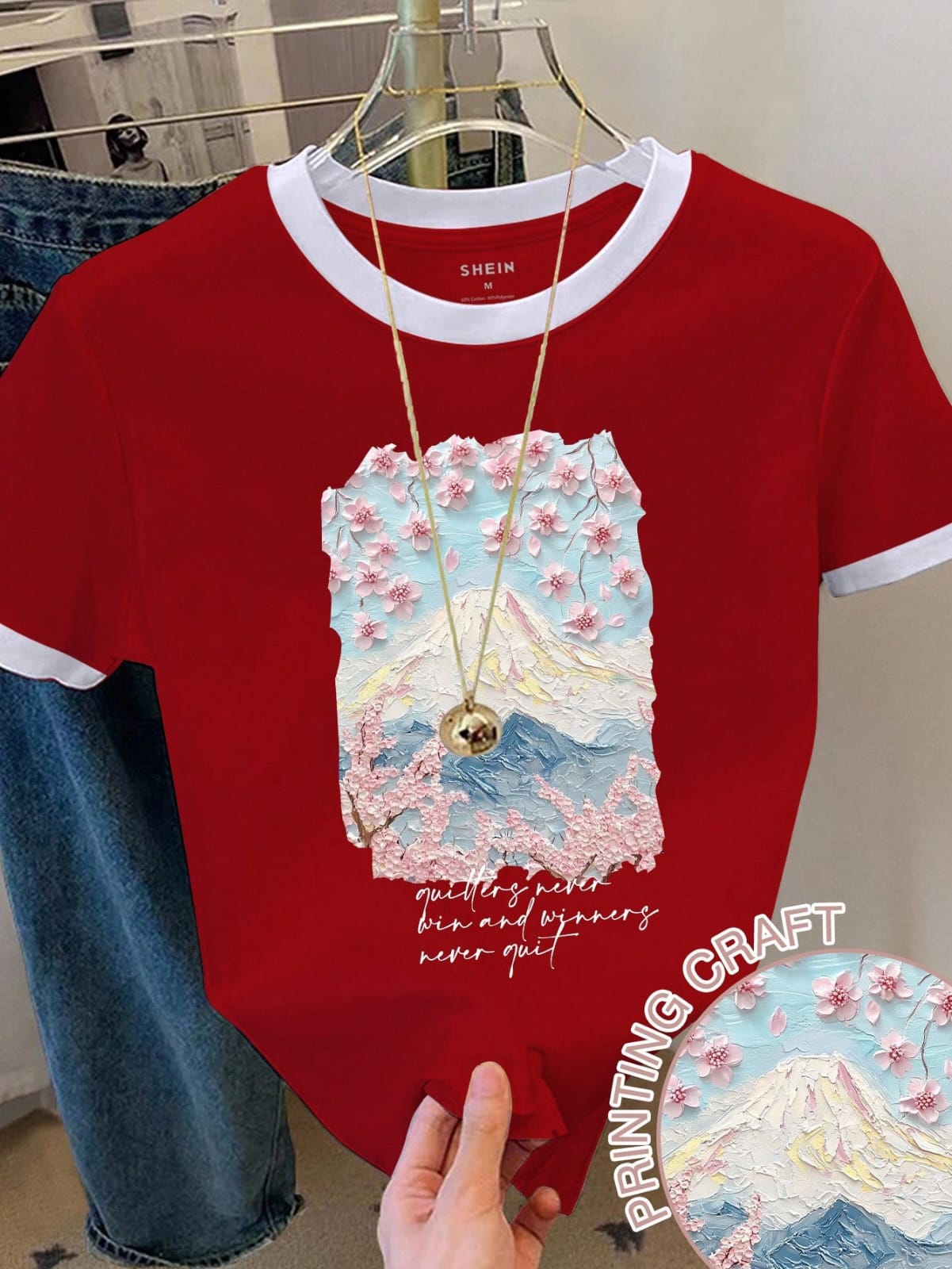 CAMISA BLANCA CON PAISAJE ROSA DE MUJER