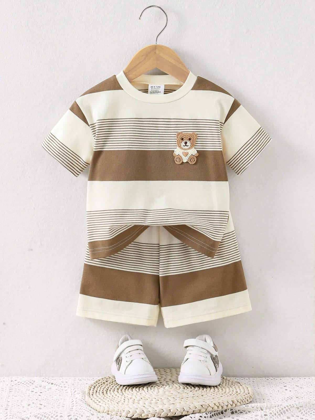 CONJUNTO DE NIÑO CON OSITO CON RAYAS