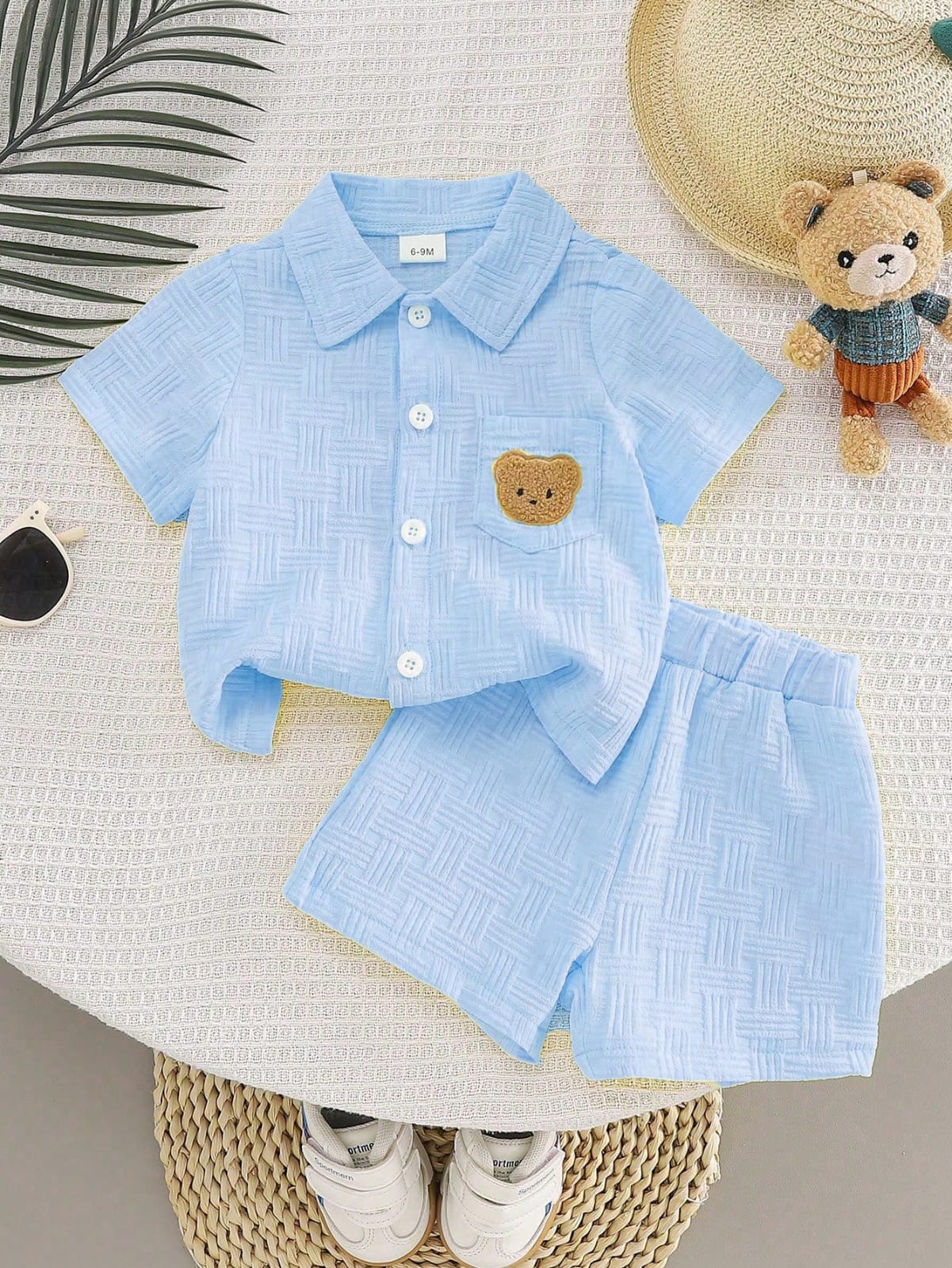 CONJUNTO CON OSITO BORDADO DE NIÑO