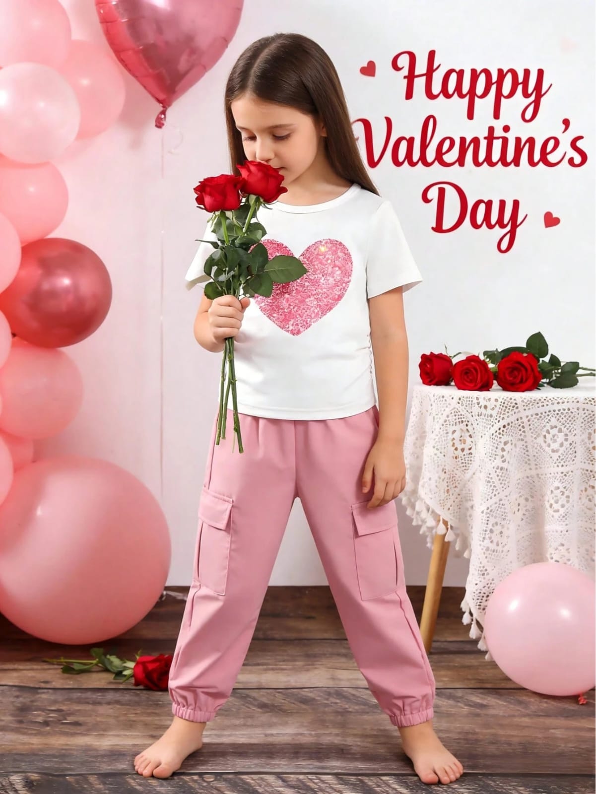 CONJUNTO DE NIÑA CON ESTANPADO DE CORAZÓN