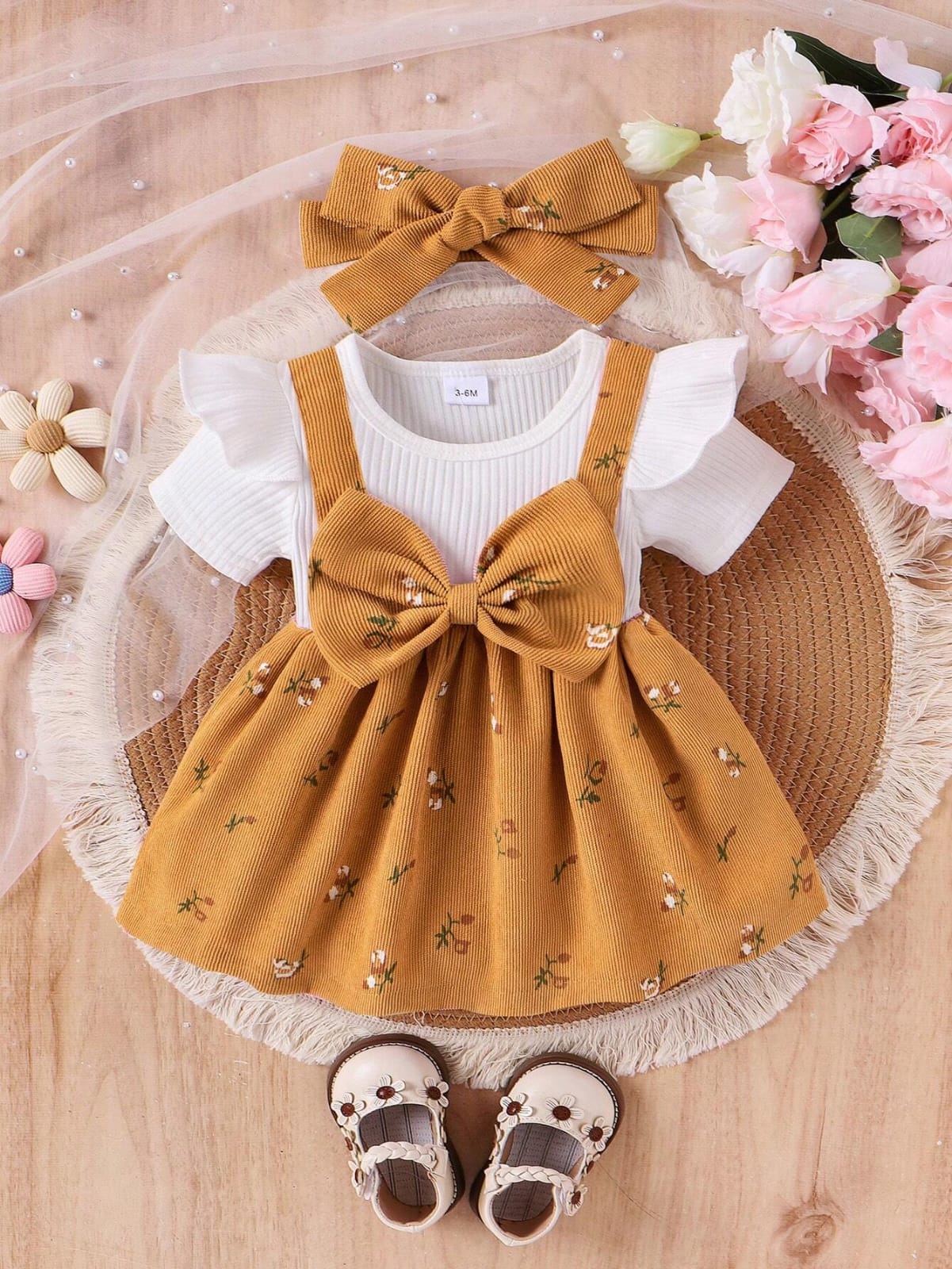 CONJUNTO DE NIÑA VESTIDO +BLUSA BLANCA +DIADEMA
