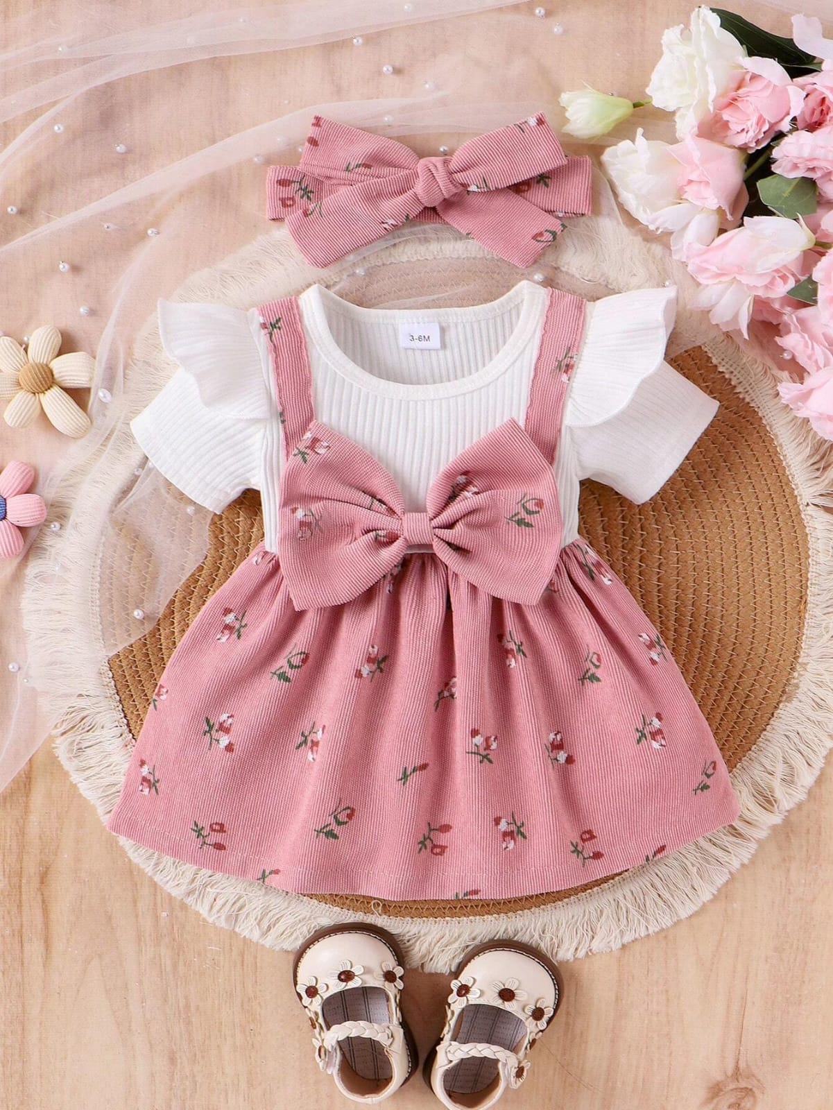 CONJUNTO DE NIÑA VESTIDO +BLUSA BLANCA +DIADEMA