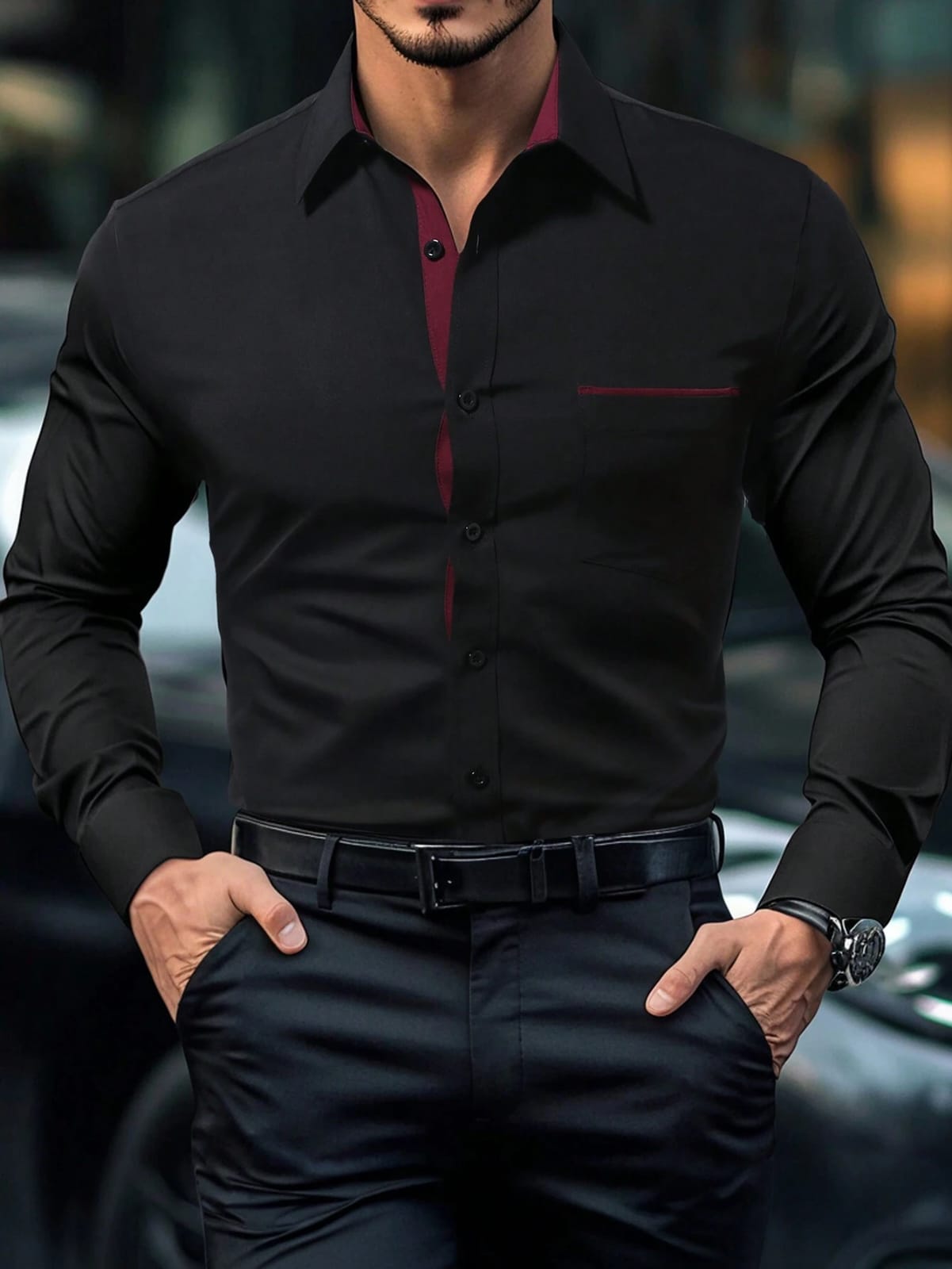 CAMISA DE HOMBRE CON BOTONES NEGROS