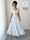 VESTIDO LARGO DE DAMA CON FLORES ROJAS