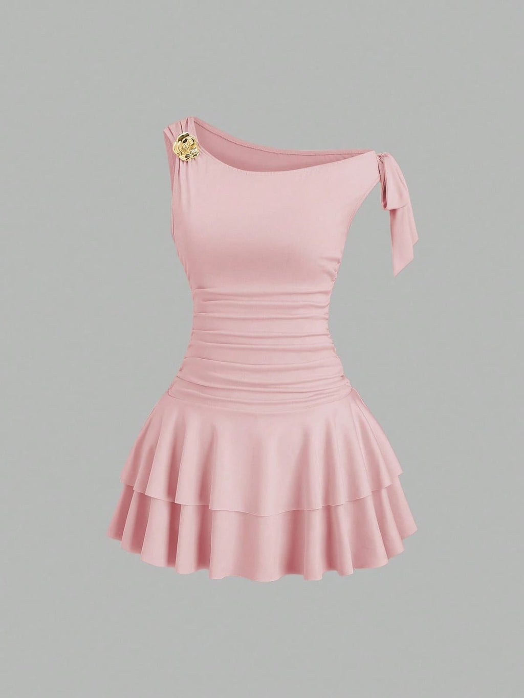 VESTIDO DE MUJER MANGA CAIDA CON ROSA METALICA