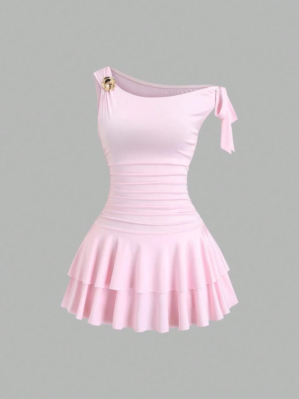 VESTIDO DE MUJER MANGA CAIDA CON ROSA METALICA