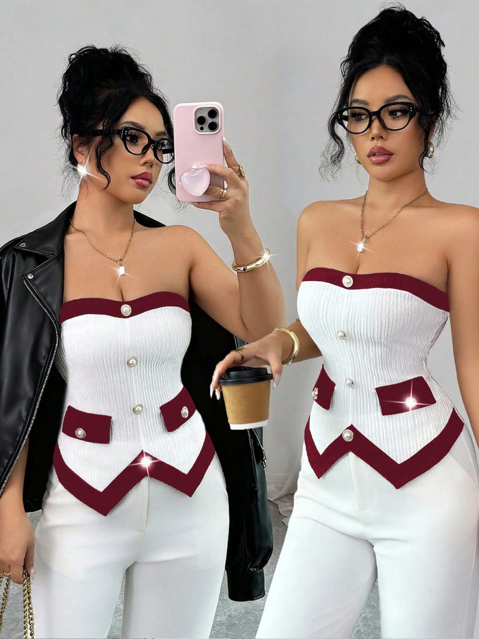 TOP DE MUJER CON BOTONES DE PERLA