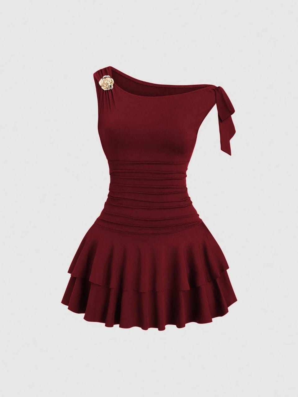 VESTIDO DE MUJER MANGA CAIDA CON ROSA METALICA