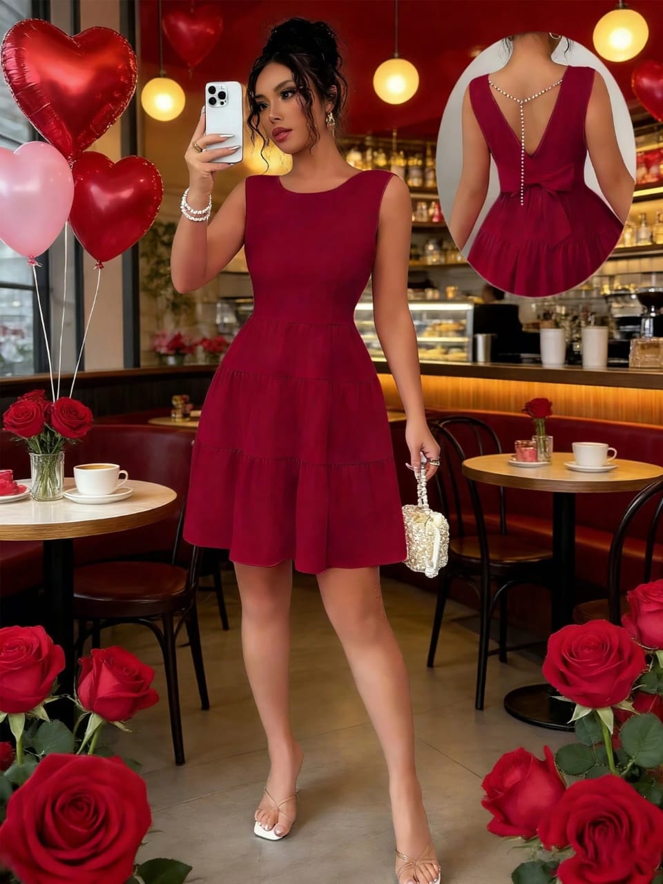 VESTIDO CORTO DE MUJER CON LAZO EN LA ESPALDA