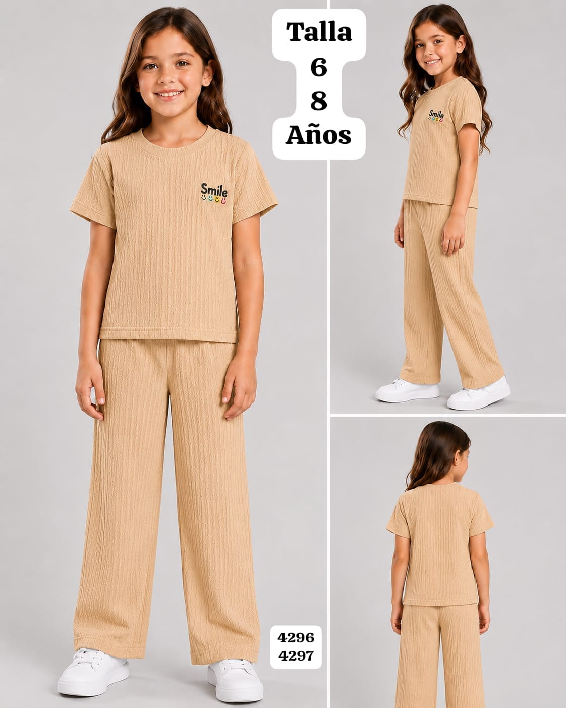 CONJUNTO CAFE CLARO DE PANTALONETA DE NIÑA