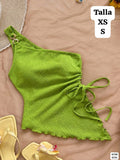 BLUSA DE UNA MANGA CORTE ASIMETRICO AJUSTABLE DE MUJER
