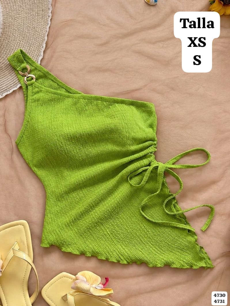BLUSA DE UNA MANGA CORTE ASIMETRICO AJUSTABLE DE MUJER