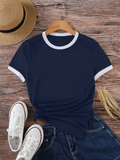 CAMISA AZUL CON BORDES BLANCOS DE MUJER