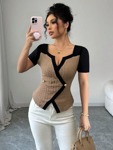 CAMISA CAFE CON NEGRO TALLA S 0005805