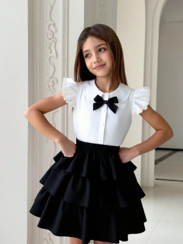 CONJUNTO FALDA DE NIÑA COLOR BLANCO Y NEGRO TALLA 9 AÑOS 00003002