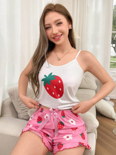 PIJAMA DE MUJER CENTRO Y SHORT DE FRESA