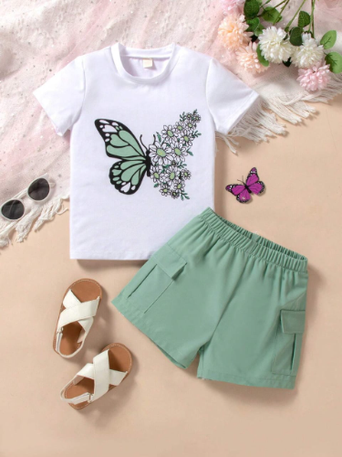 CONJUNTO CHORS DE NIÑA COLOR BLANCO CON VERDE TALLA 5 AÑOS 00004294