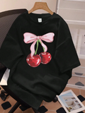 CAMISA NEGRA OVERSIZE CON DISEÑO DE CEREZA TALLA 16 AÑOS 00002744