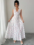 VESTIDO BLANCO CON FLORES ROJAS TALLA S 0007146