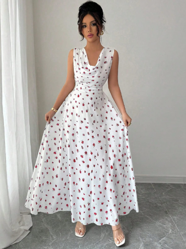 VESTIDO BLANCO CON FLORES ROJAS TALLA S 0007146